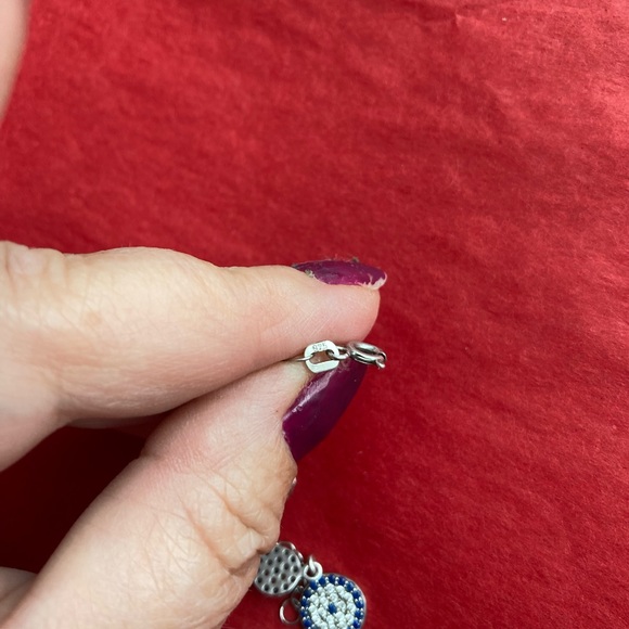 Evil Eye Silver Bracelet, double chain, 925 stamped, 2 eyes with cubic zirconia - Picture 6 of 8